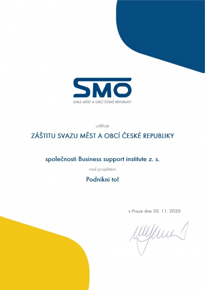 Certifikát záštity Svazu měst a obcí České republiky